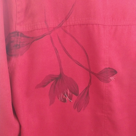 Chico's size 1 brushed polyester floral button down shirt top blouse Medium Red - Picture 3 of 7